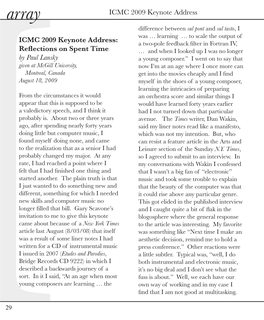 Reflections on Spent Time by Paul Lansky ICMC 2009 Keynote Address