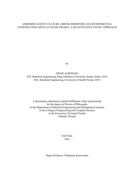 Assessing Safety Culture Among Personnel in Governmental Construction Sites at Saudi Arabia: a Quantitative Study Approach