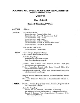 MINUTES May 15, 2019 Council Chamber, 8Th Floor