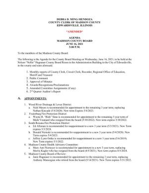 Agenda Madison County Board June 16, 2021 5:00 P.M