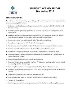 MONTHLY ACTIVITY REPORT December 2018