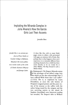 Imploding the Miranda Complex in Julia Alvarez's How the Garcia Girls Lost Their Accents