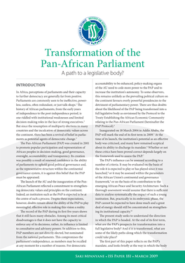 Transformation of the Pan-African Parliament a Path to a Legislative Body?