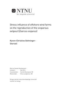 Stress Influence of Offshore Wind Farms on the Reproduction of the Viviparous Eelpout (&lt;I&gt;Zoarces Viviparus&lt;/I&gt;)