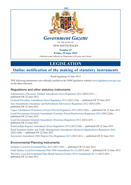 Government Gazette of the STATE of NEW SOUTH WALES Number 67 Friday, 29 June 2012 Published Under Authority by Department of Premier and Cabinet