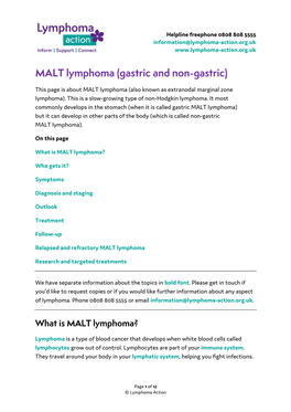 MALT Lymphoma (Gastric and Non-Gastric)