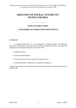 Abolition of Feudal Tenure Etc. (Scotland) Bill (SP Bill 4) As Introduced in the Scottish Parliament on 6 October 1999