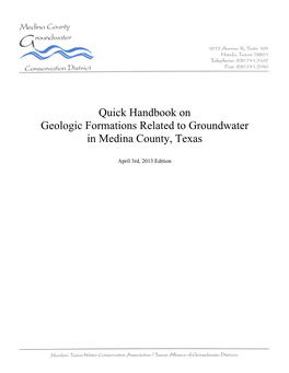 Quick Handbook on Geologic Formations Related to Groundwater in Medina County, Texas