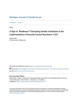 Disrupting Gender Certainties in the Implementation of Security Council Resolution 1325