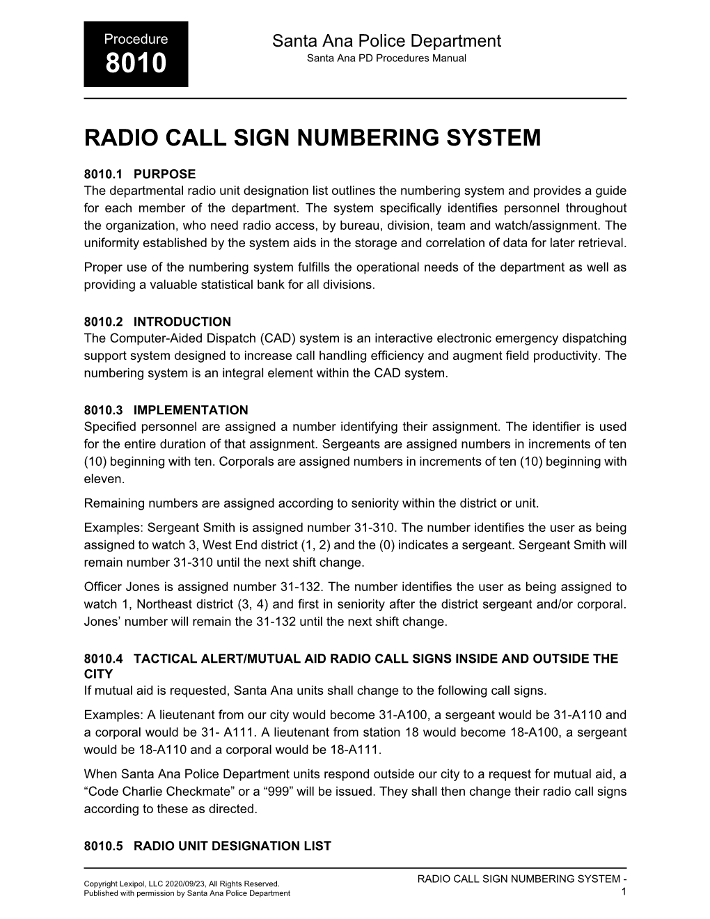 Radio Call Sign Numbering System