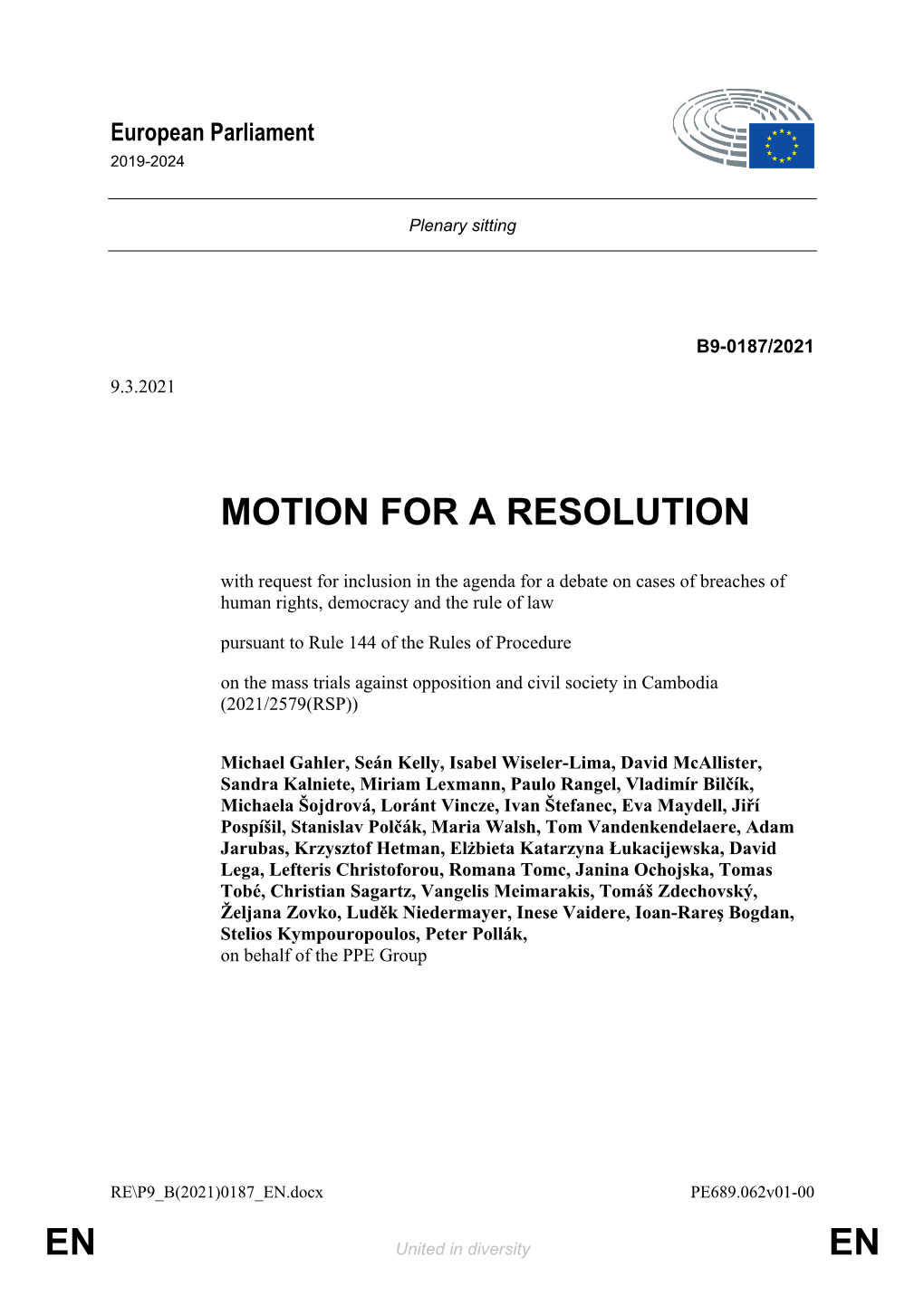 En En Motion for a Resolution