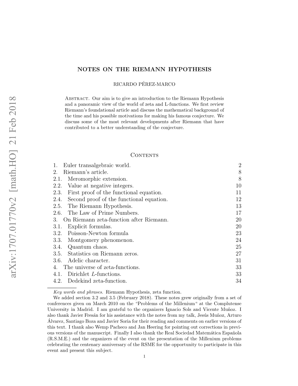 Arxiv:1707.01770V2 [Math.HO] 21 Feb 2018 4.2