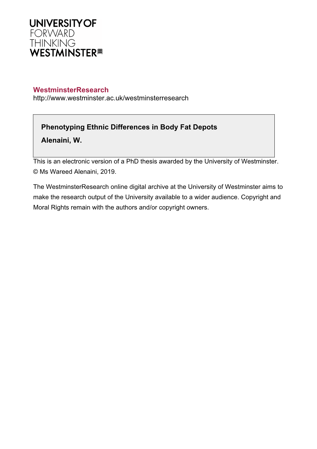 Westminsterresearch Phenotyping Ethnic Differences in Body Fat