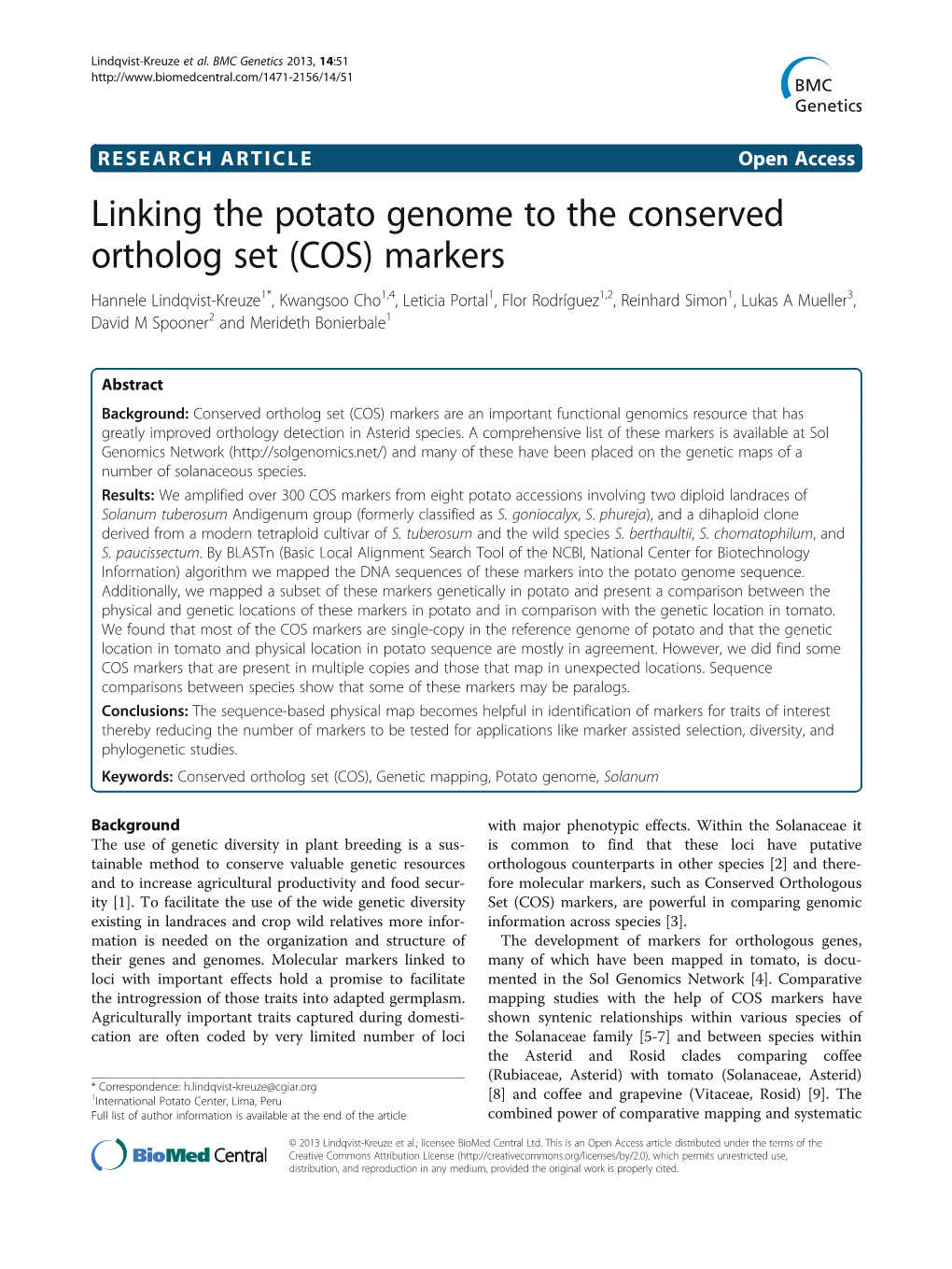 Linking the Potato Genome to the Conserved Ortholog