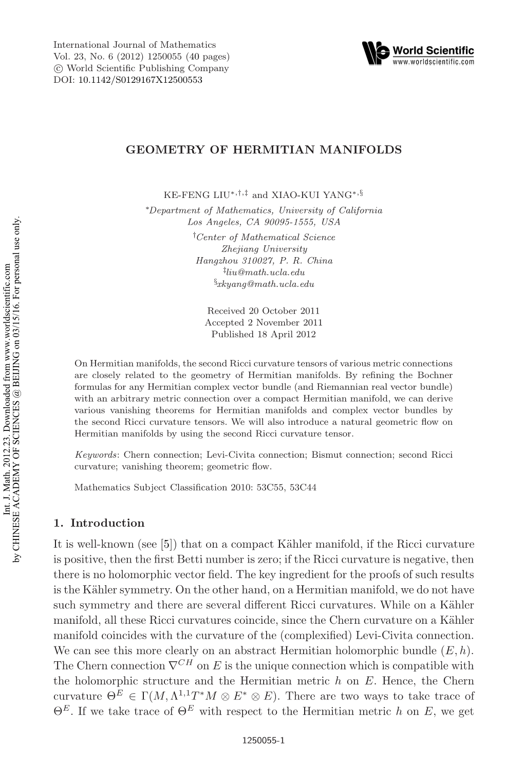 Geometry of Hermitian Manifolds