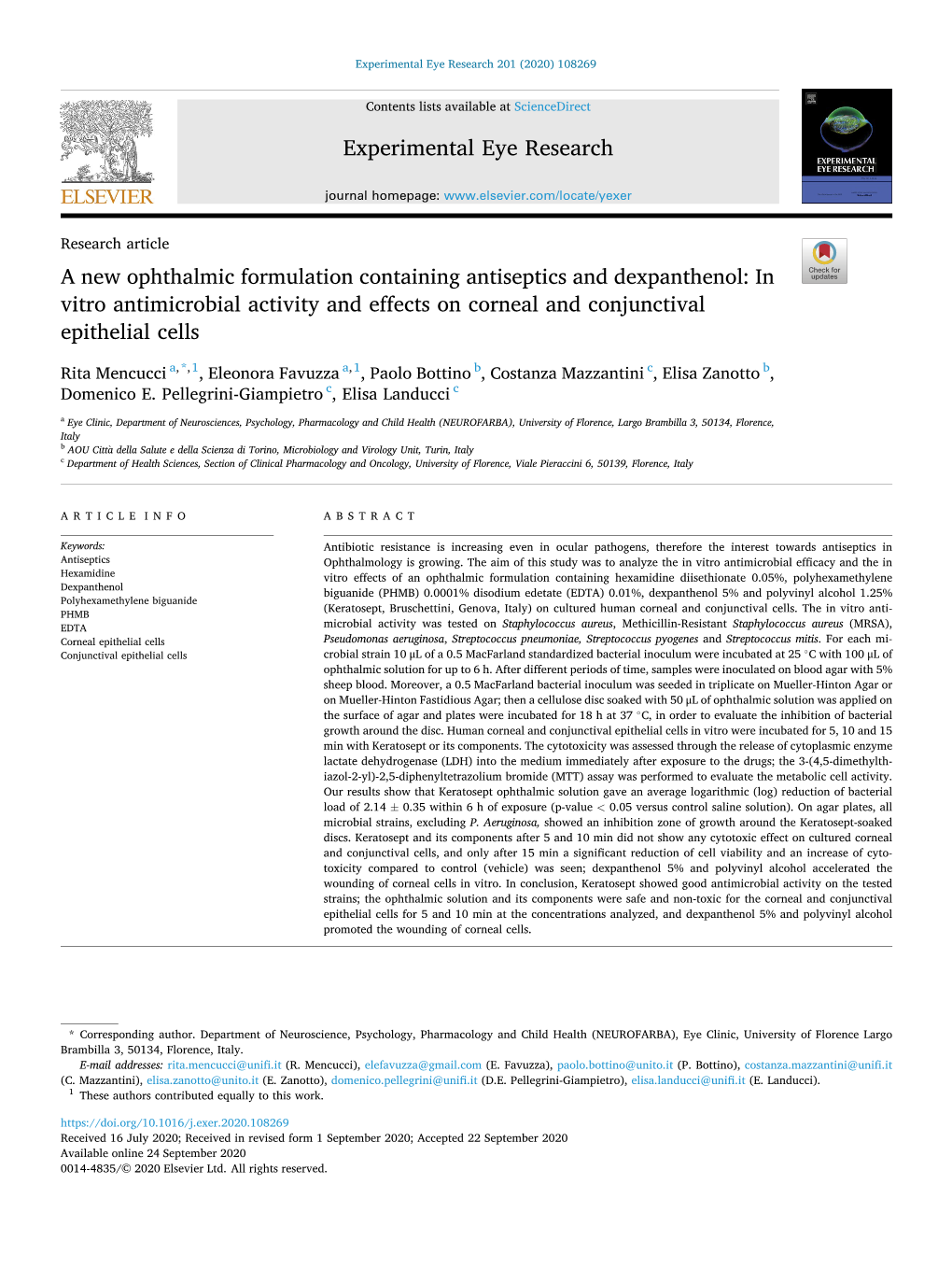 A New Ophthalmic Formulation Containing Antiseptics and Dexpanthenol: in Vitro Antimicrobial Activity and Effects on Corneal and Conjunctival Epithelial Cells