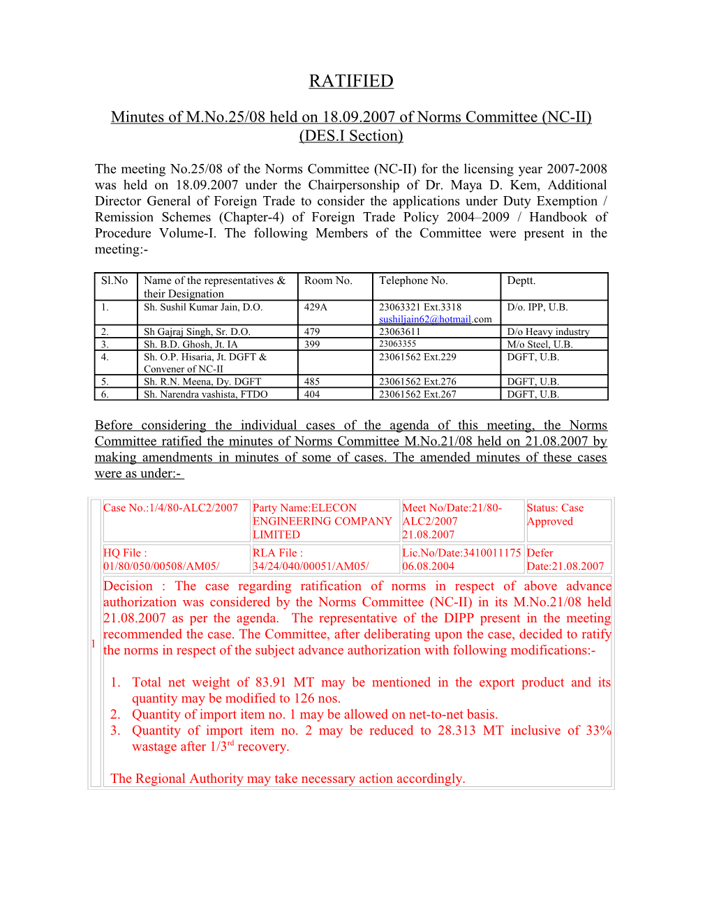 Minutes of M.No.25/08 Held on 18.09.2007 of Norms Committee (NC-II)