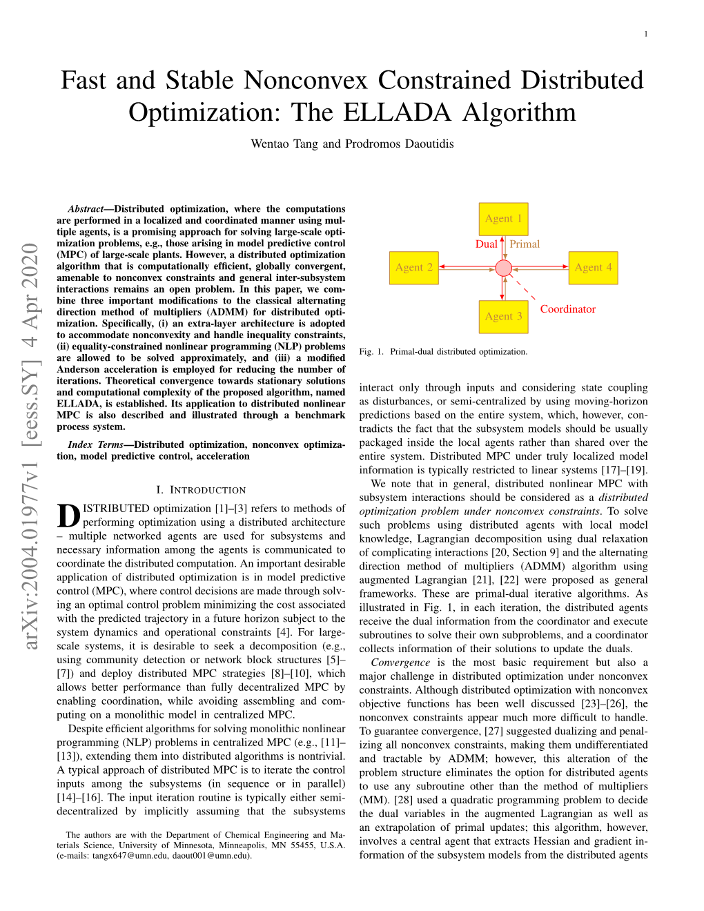 Fast and Stable Nonconvex Constrained Distributed Optimization: the ELLADA Algorithm Wentao Tang and Prodromos Daoutidis