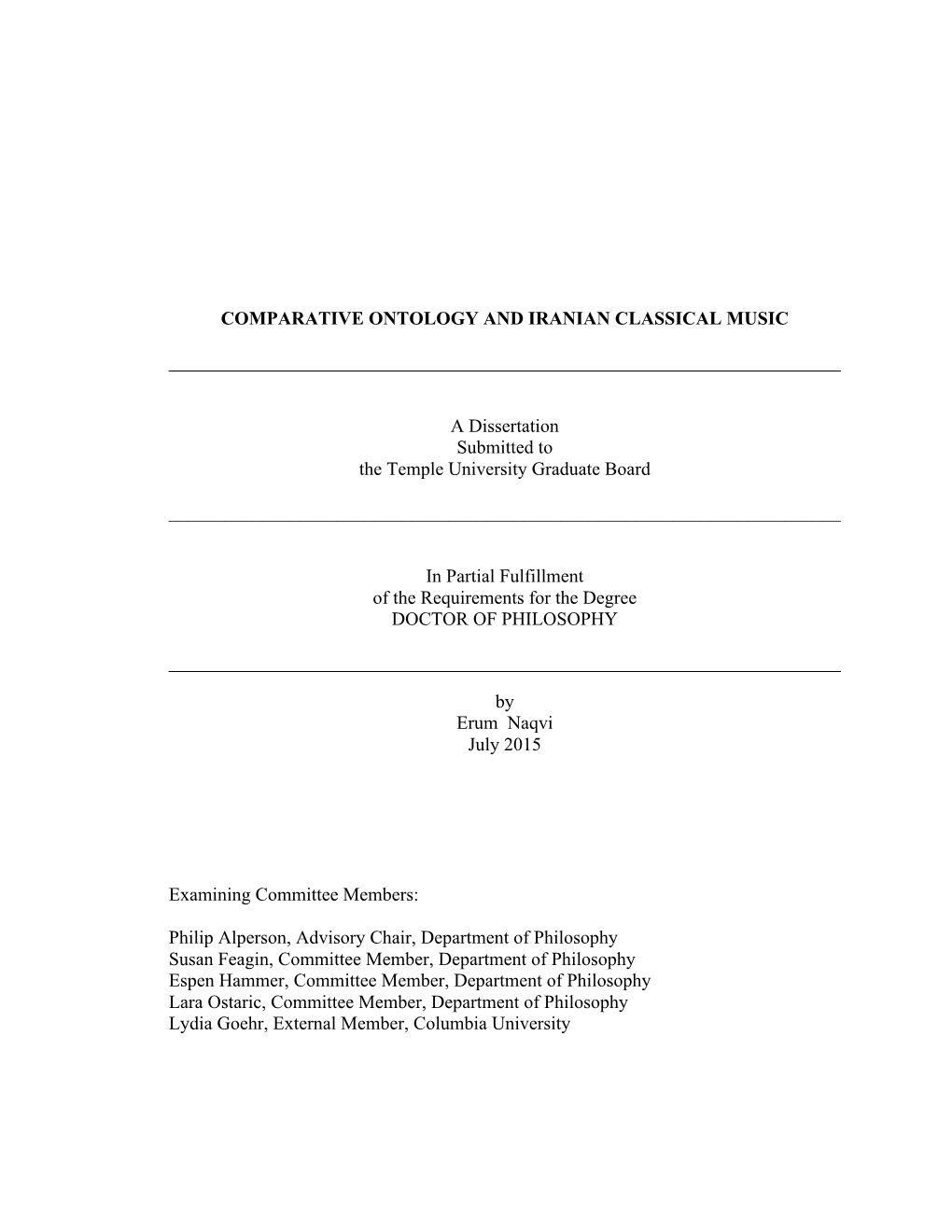 Comparative Ontology and Iranian Classical Music