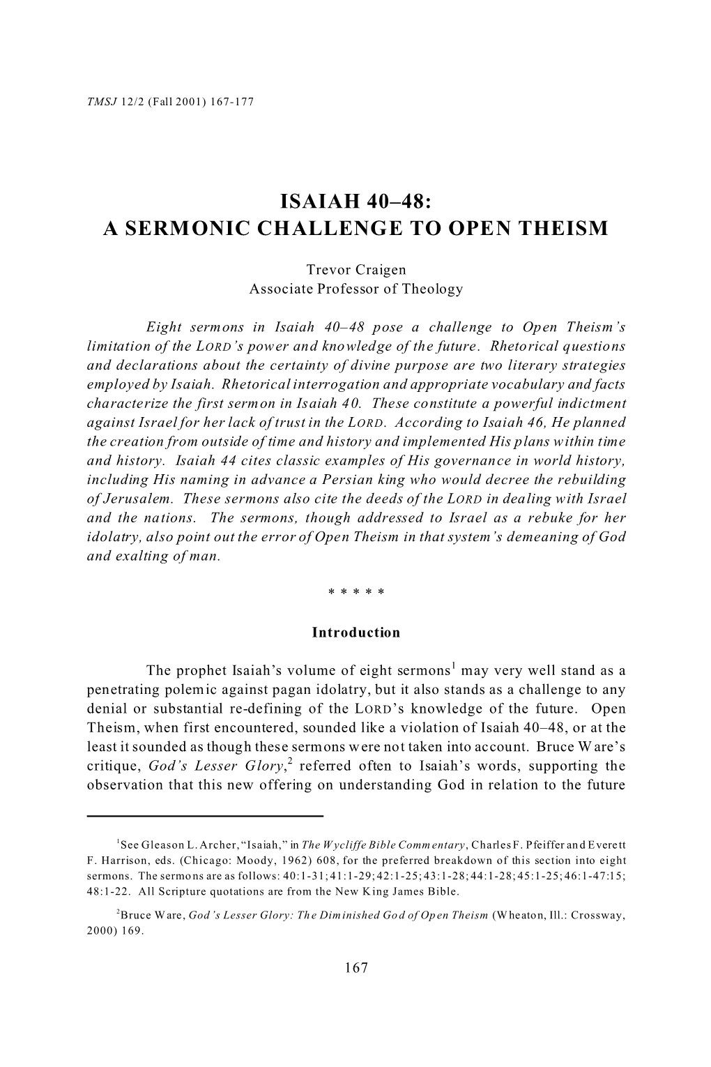 Isaiah 40–48: a Sermonic Challenge to Open Theism