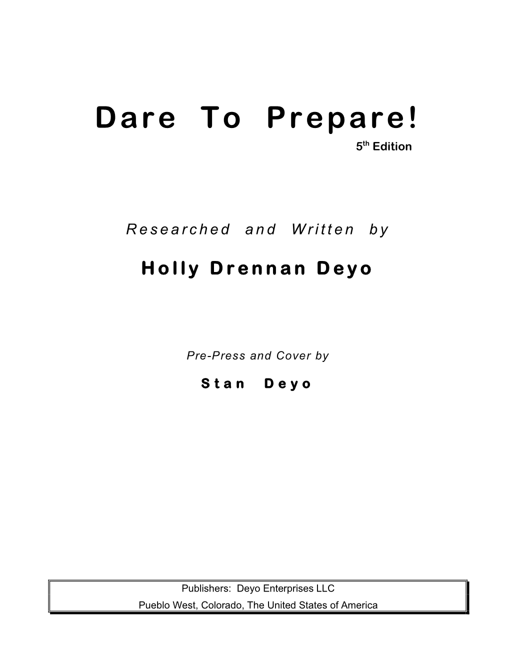 Dare to Prepare! 5Th Edition