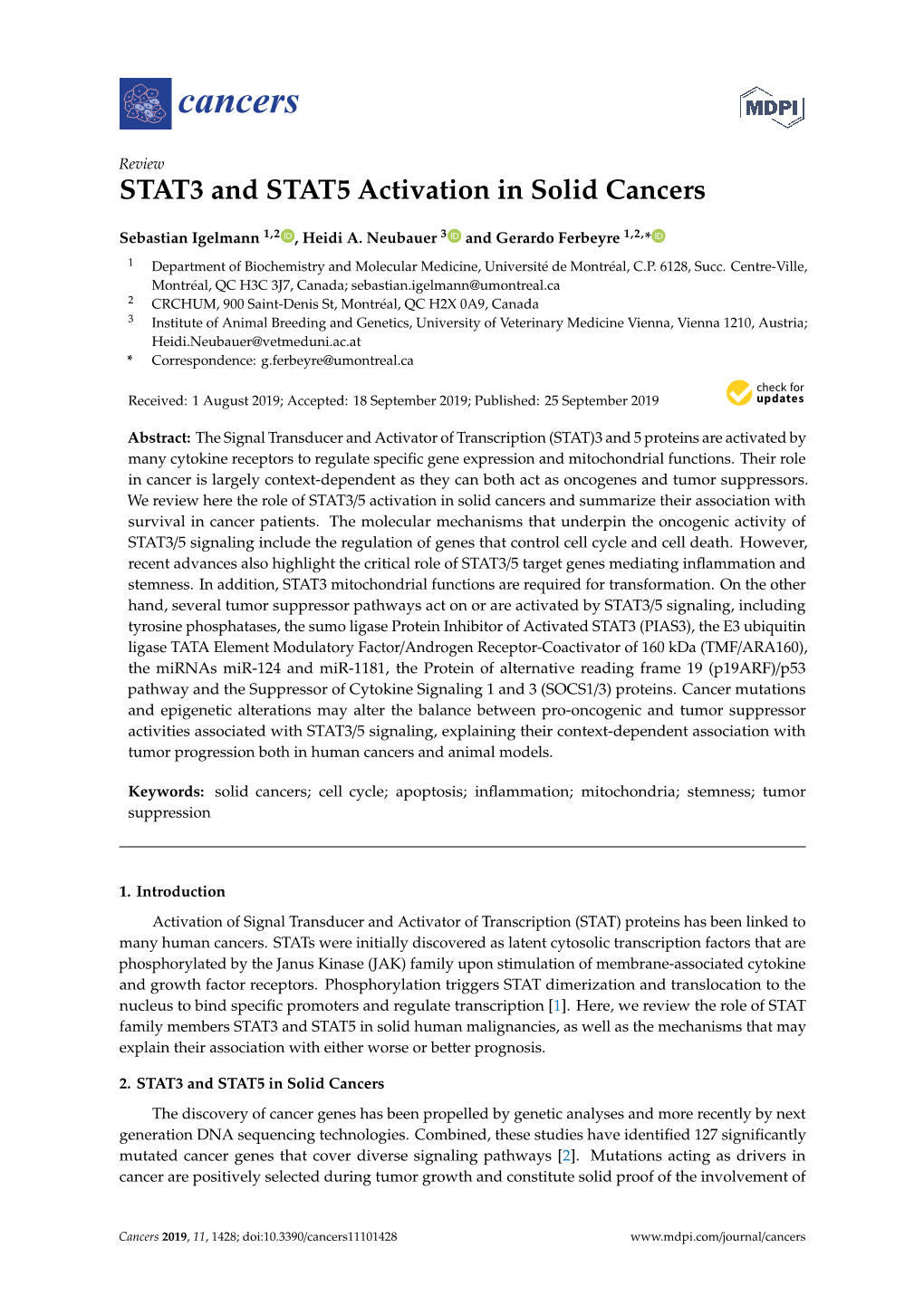 STAT3 and STAT5 Activation in Solid Cancers