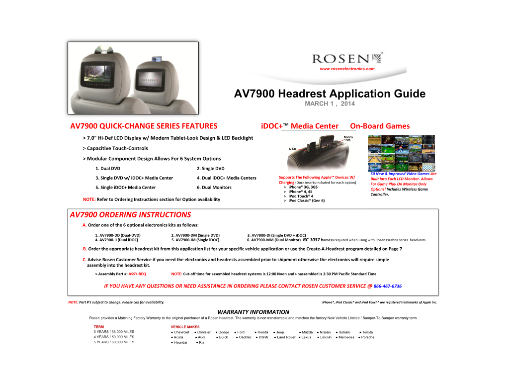 AV7900 Headrest Application Guide MARCH 1 , 2014