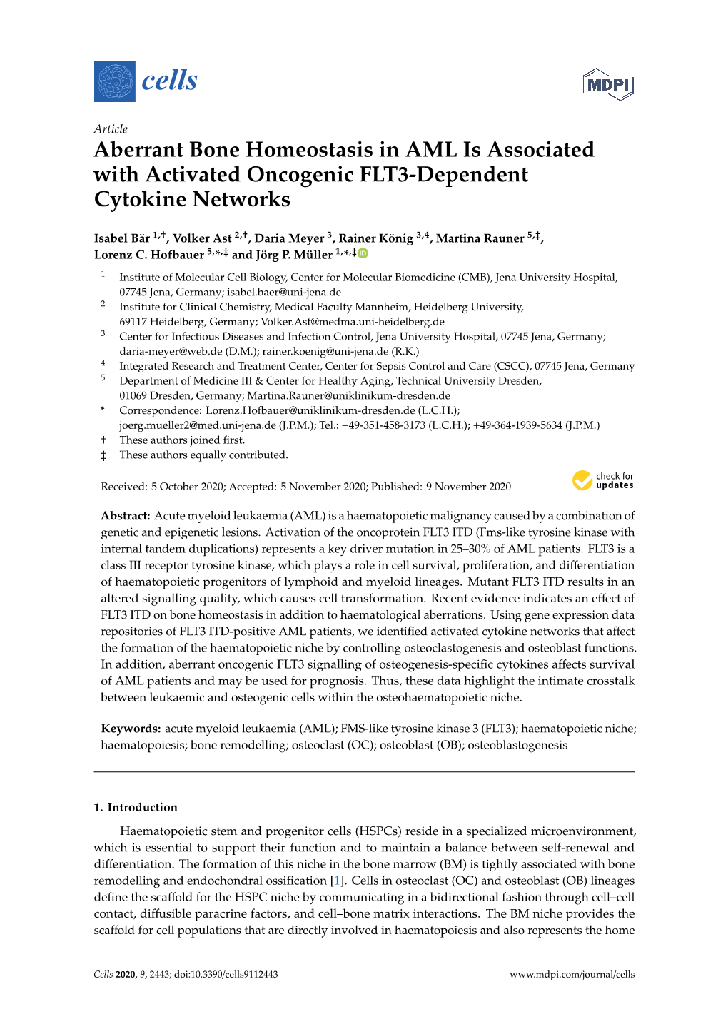 Aberrant Bone Homeostasis in AML Is Associated with Activated Oncogenic FLT3-Dependent Cytokine Networks