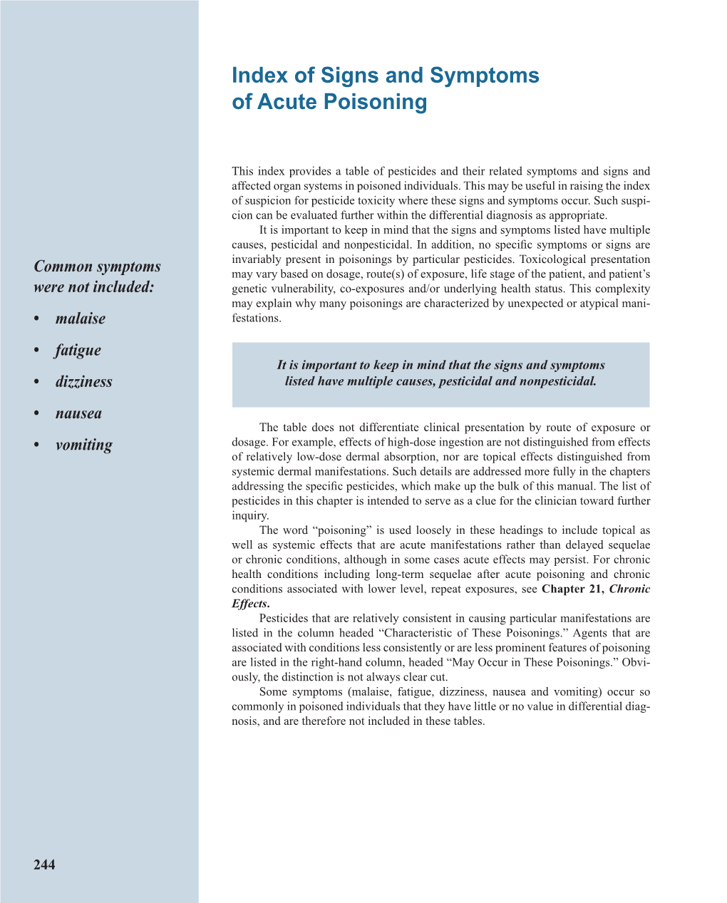 Recognition and Management of Pesticide Poisonings: Sixth Edition: 2013: Index Signs and Symptoms