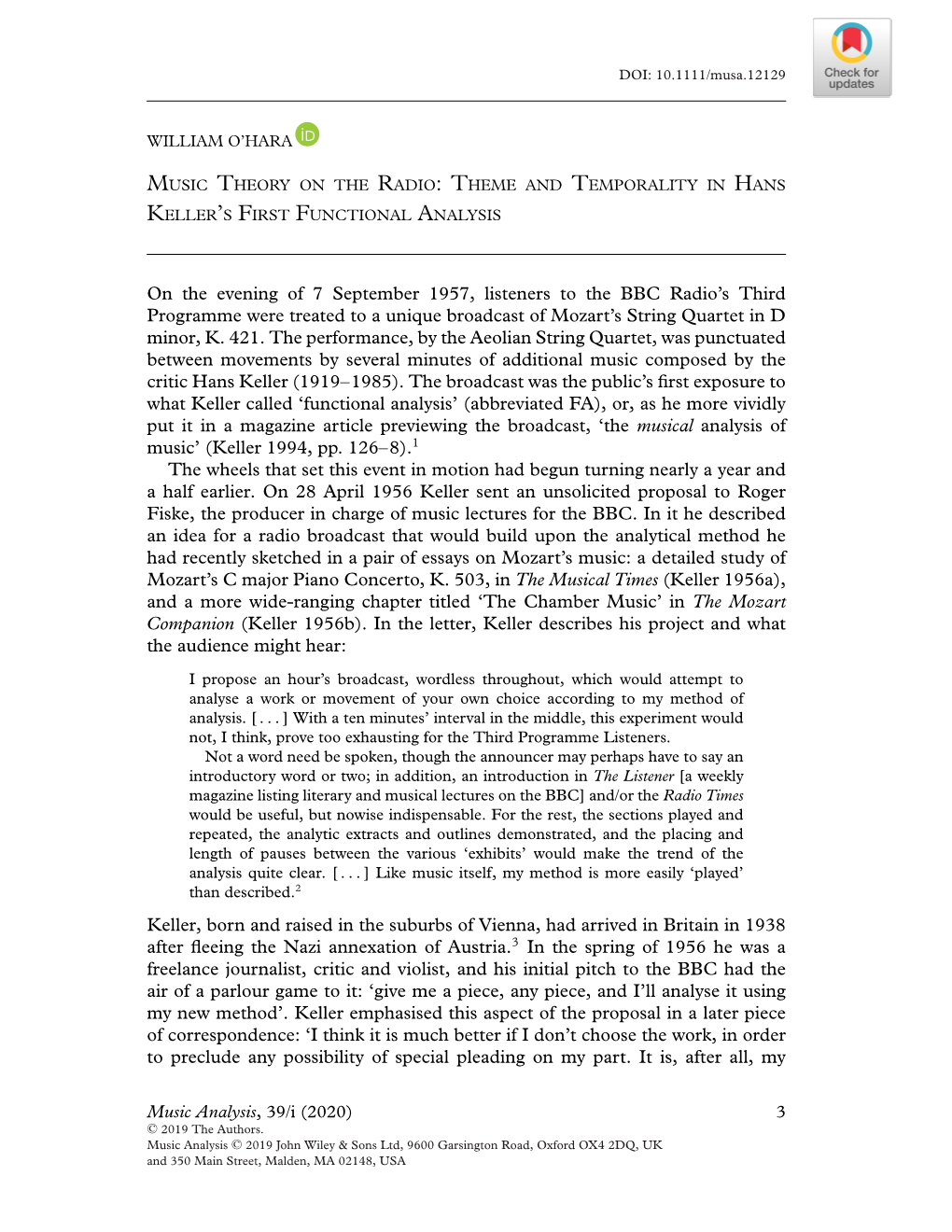 Music Theory on the Radio:Theme and Temporality in Hans Keller’S First Functional Analysis