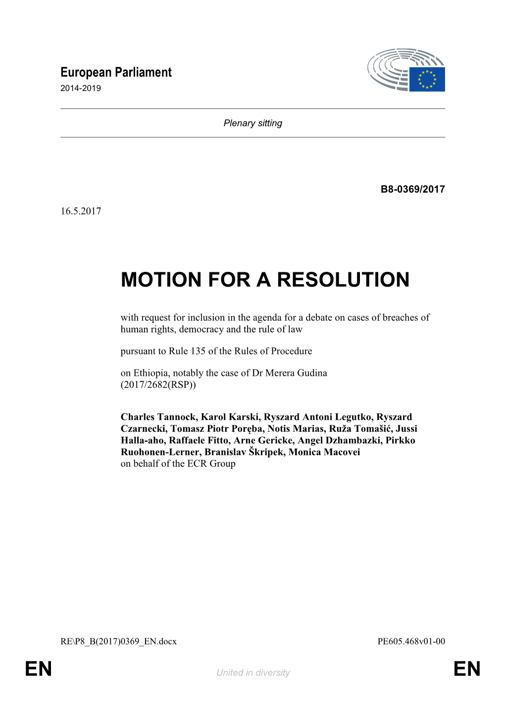 En En Motion for a Resolution