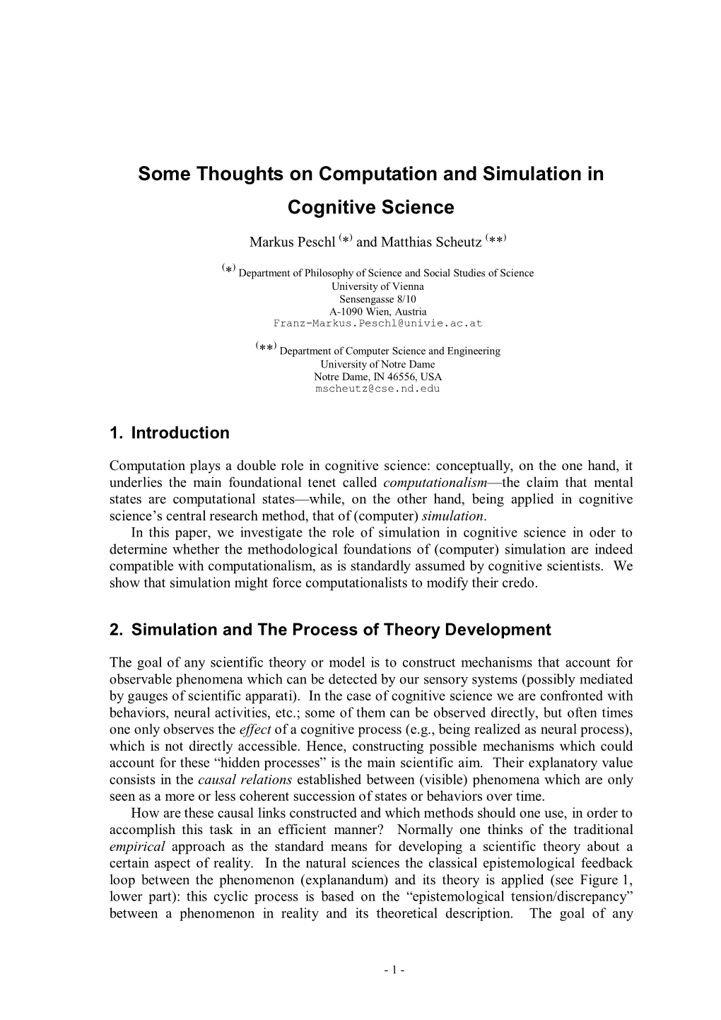 Some Thoughts on Computation and Simulation in Cognitive Science