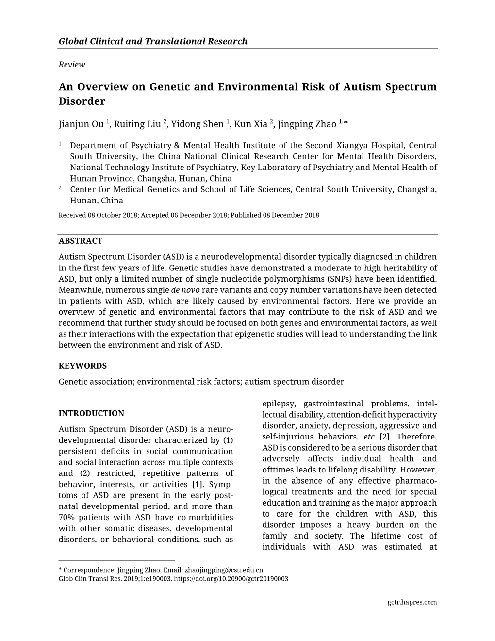 An Overview on Genetic and Environmental Risk of Autism Spectrum Disorder