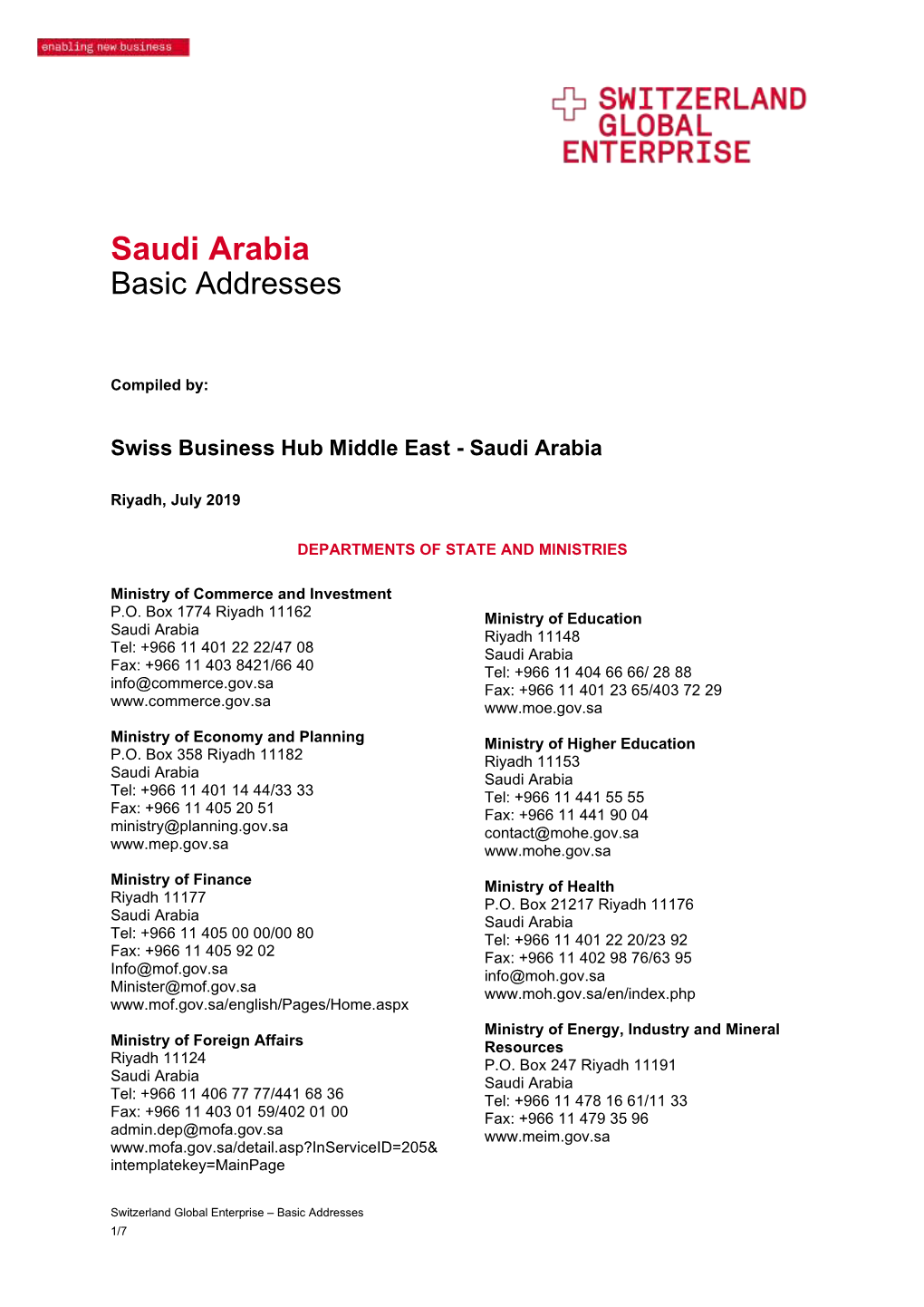 Saudi Arabia Basic Addresses