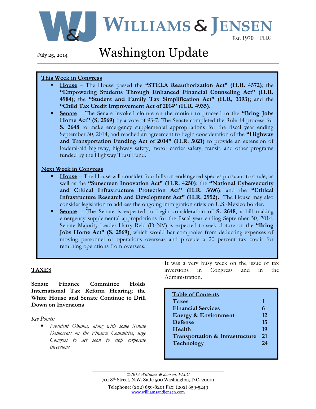 WJ Washington Update