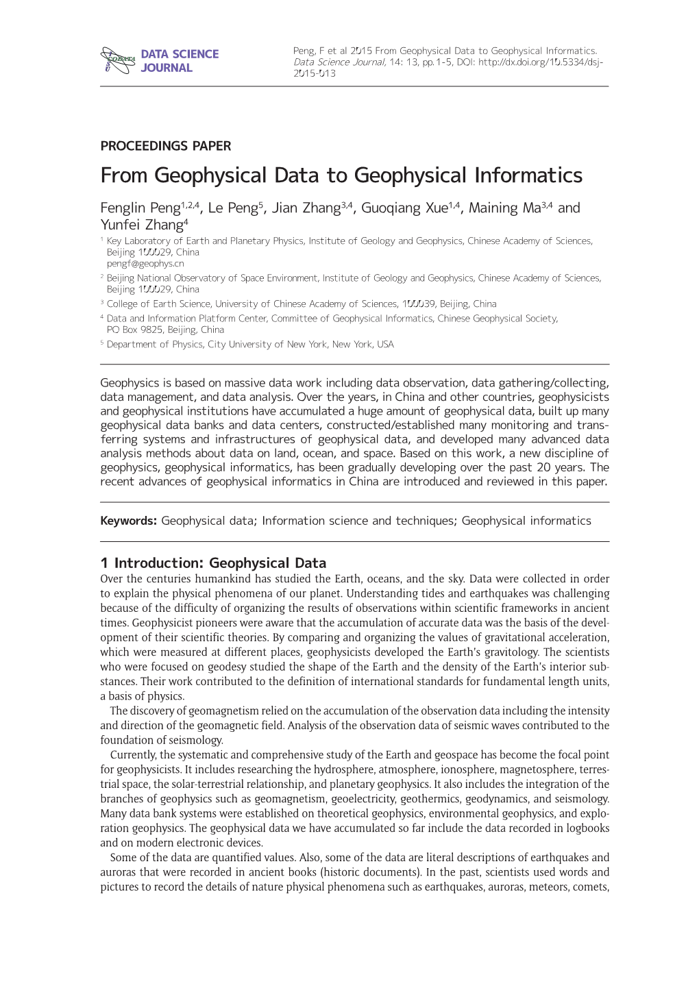 From Geophysical Data to Geophysical Informatics