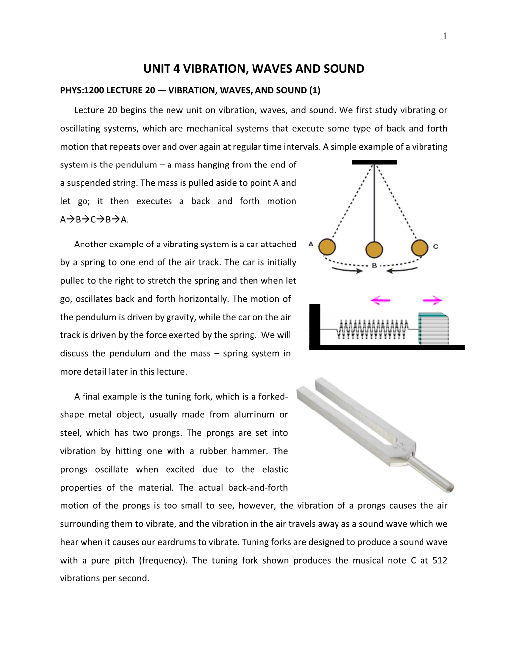 Unit 4 Vibration, Waves and Sound