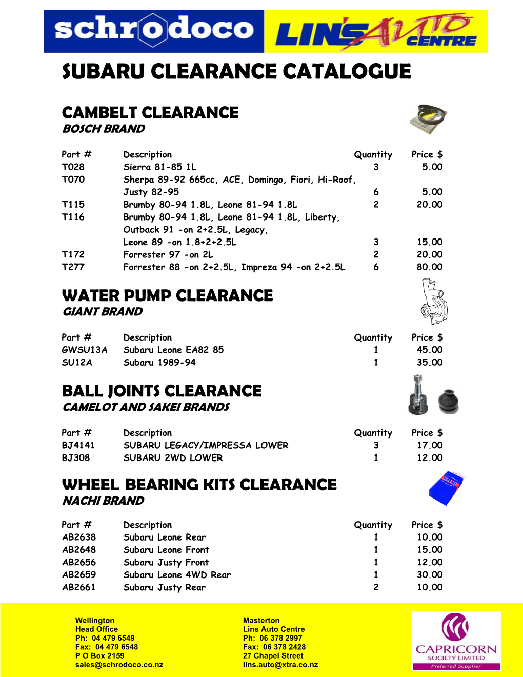 Subaru Clearance Catalogue