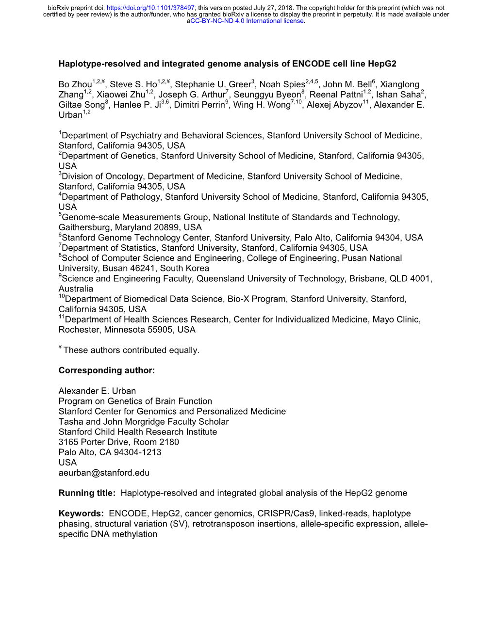 Haplotype-Resolved and Integrated Genome Analysis of ENCODE Cell Line Hepg2