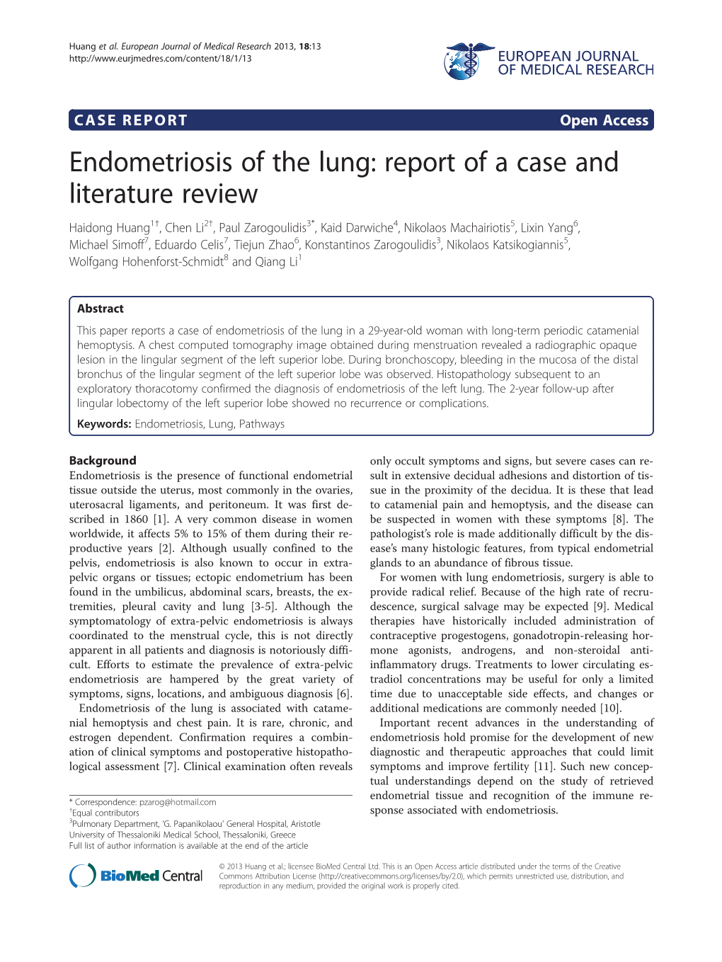 Endometriosis of the Lung: Report of a Case and Literature Review