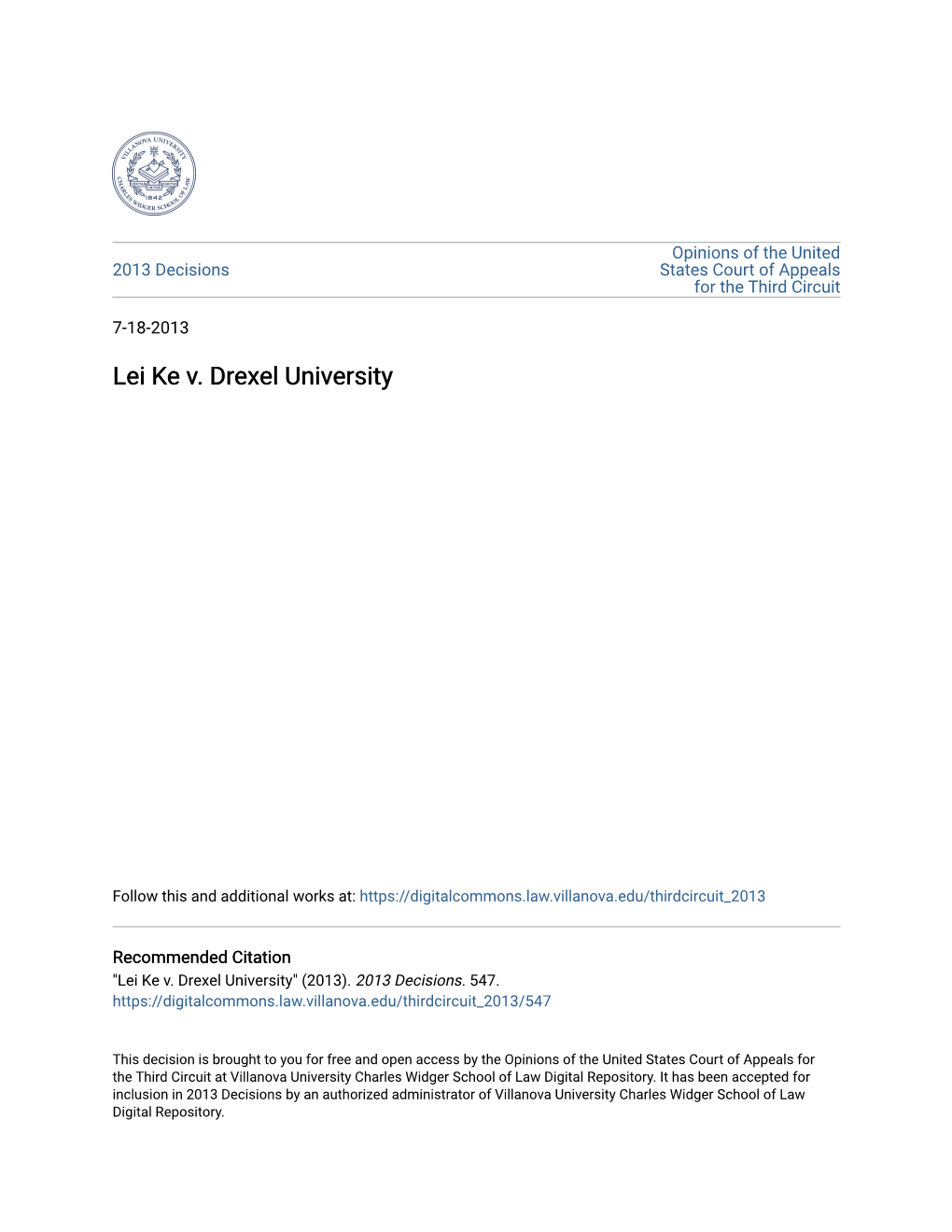 Lei Ke V. Drexel University