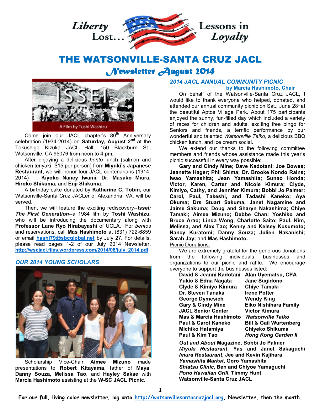 THE WATSONVILLE-SANTA CRUZ JACL Newsletter August 2014