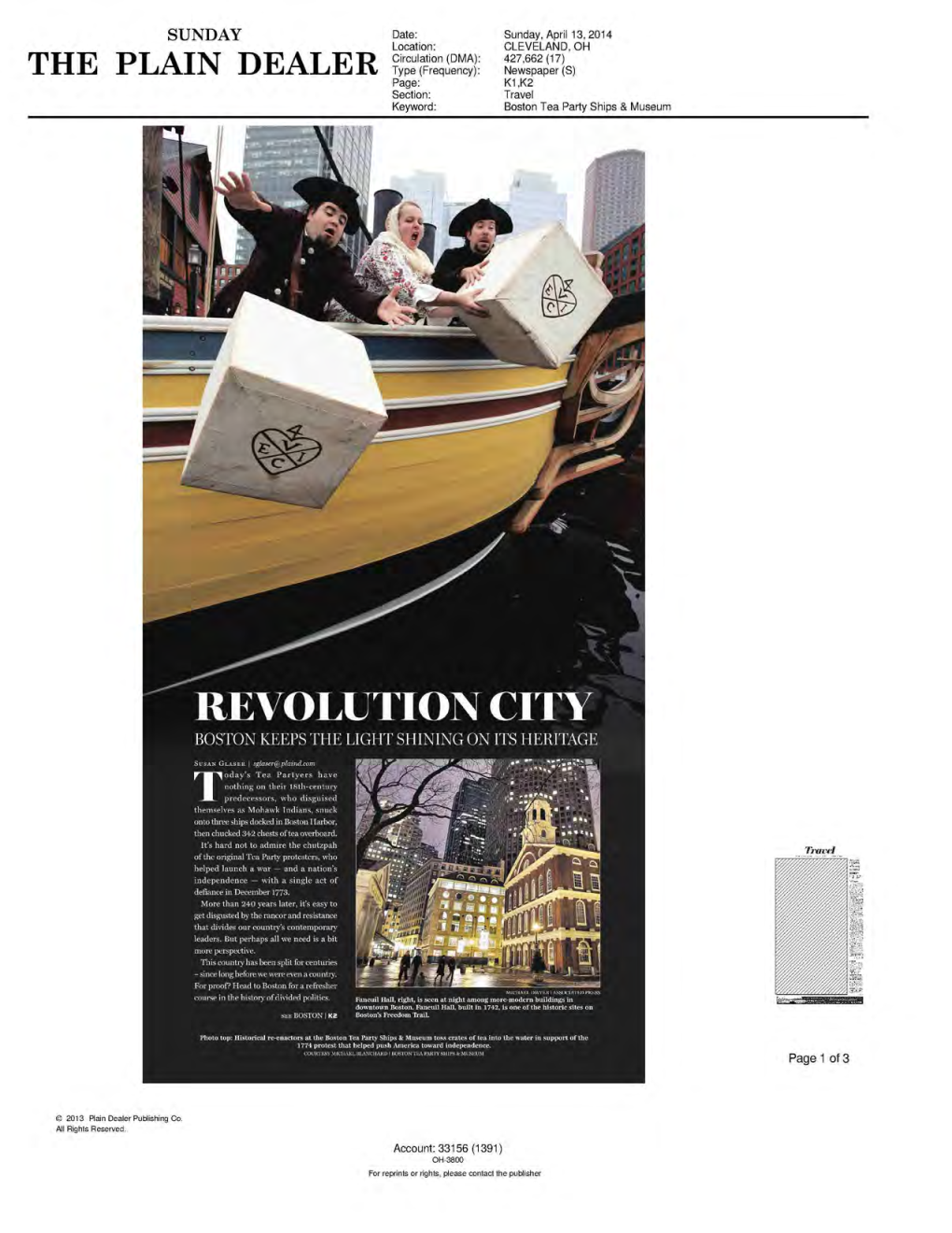THE PLAIN DEALER Type (Frequency): Newspaper (S) Page: K1,K2 Section: Travel Keyword: Boston Tea Party Ships & Museum