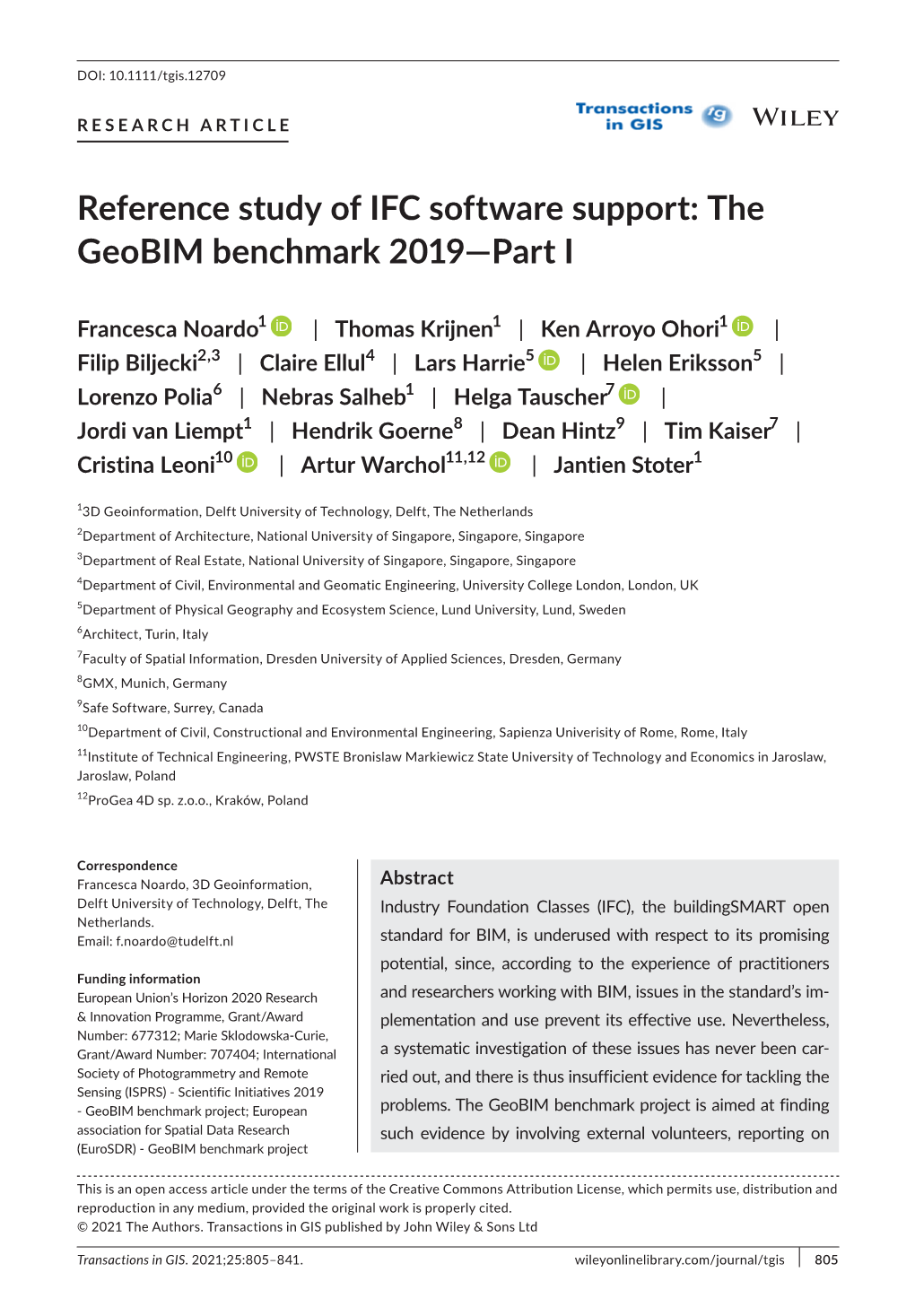 Reference Study of IFC Software Support: the Geobim Benchmark 2019—Part I