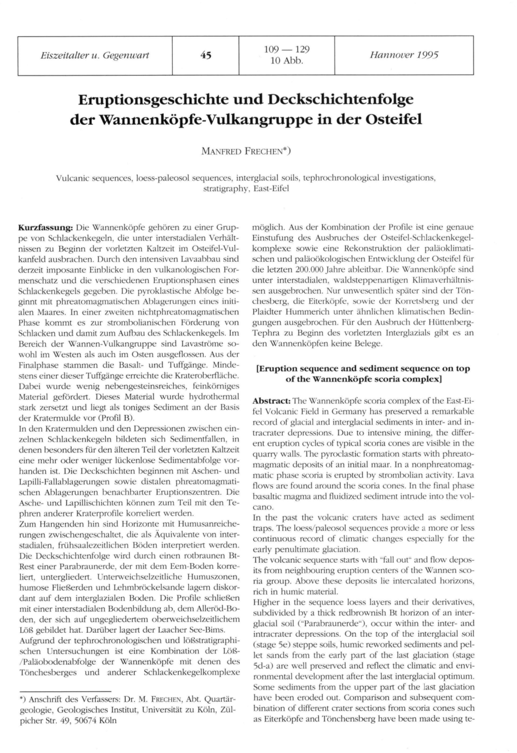 Eruptionsgeschichte Und Deckschichtenfolge Der Wannenköpfe-Vulkangruppe in Der Osteifel