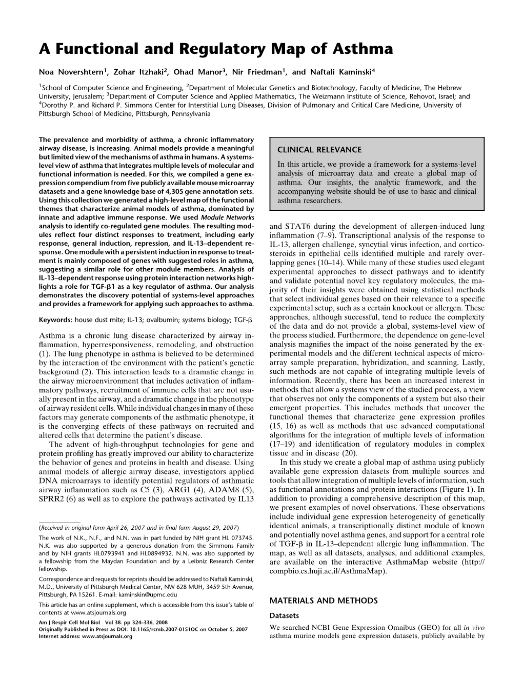 A Functional and Regulatory Map of Asthma