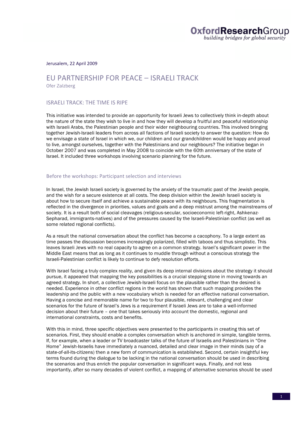 EU Partnership for Peace – Israeli Track