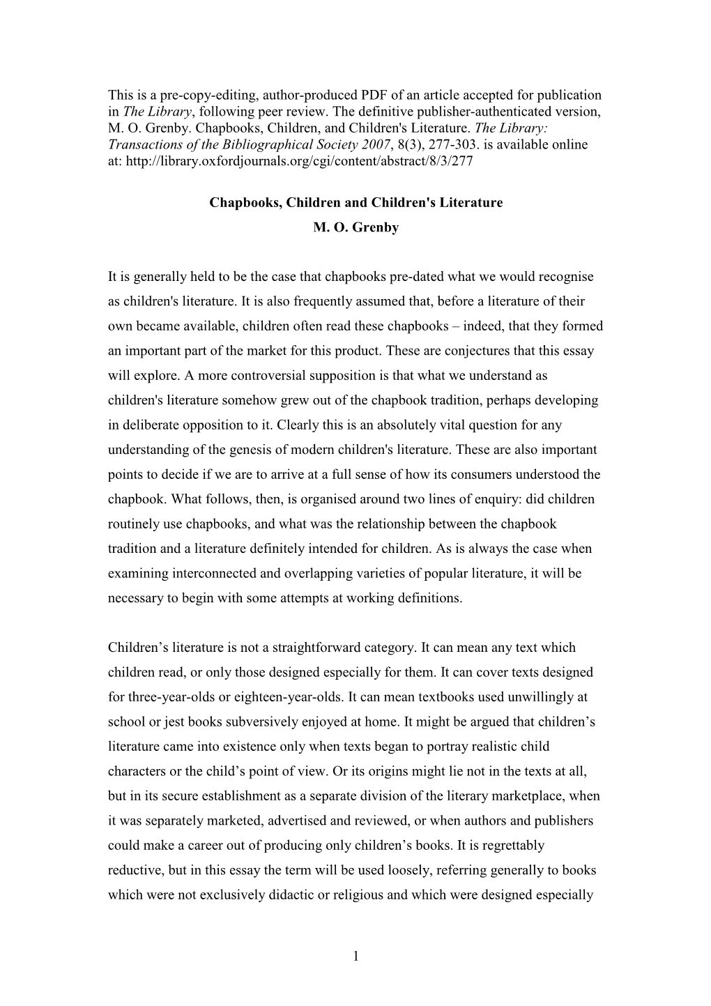 1 This Is a Pre-Copy-Editing, Author-Produced PDF of an Article Accepted for Publication in the Library, Following Peer Review