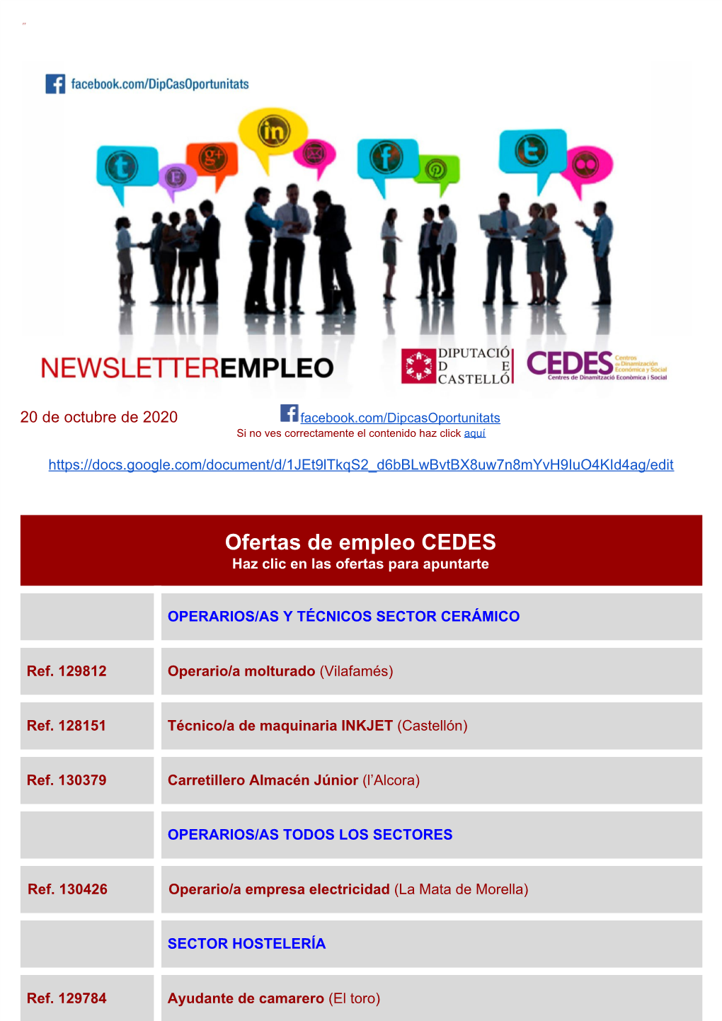 Ofertas De Empleo CEDES Haz Clic En Las Ofertas Para Apuntarte