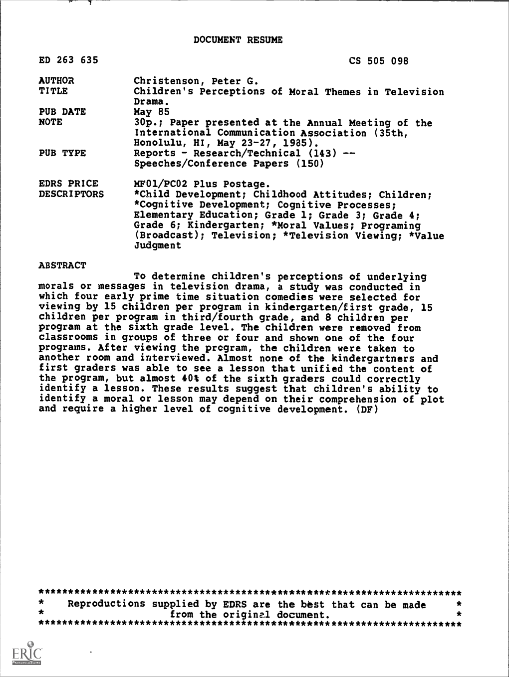 Children's Perceptions of Moral Themes in Television Drama